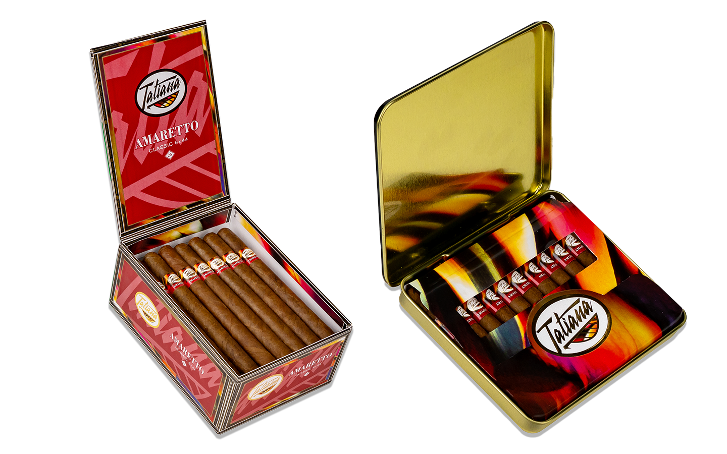 TATIANA CAPPUCCINO AND AMARETTO CLASSIC SIZE AND TIN FORMATS NOW SHIPPING TO RETAILERS